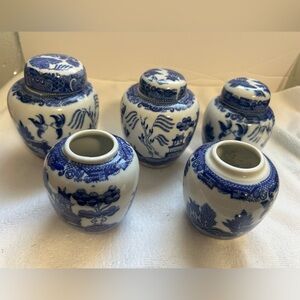 Blue and White Porcelain Ginger Jars - Set of 5